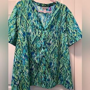 Catherines Vibrant Green and Blue Button Down Shirt